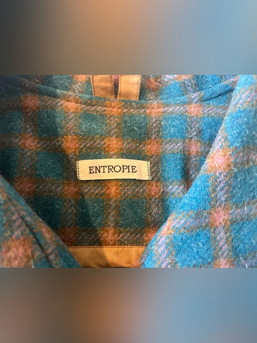 Entropie Teal and Tan Plaid Wool-Blend Trench Coat - Picture 4 of 5